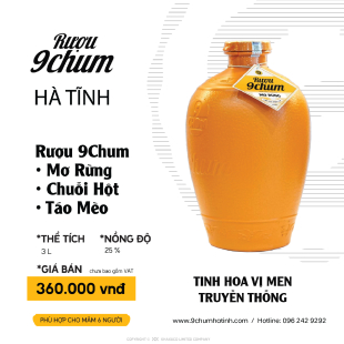 RƯỢU 9CHUM MƠ RỪNG, CHUỐI HỘT, TÁO MÈO 3L