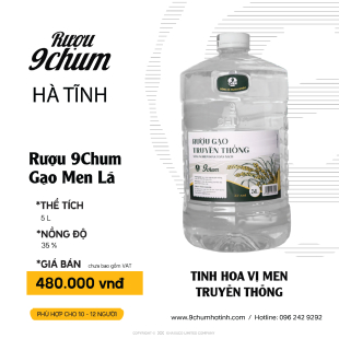 RƯỢU 9CHUM GẠO MEN LÁ 5L