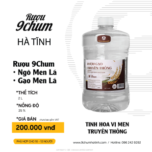 RƯỢU 9CHUM NGÔ MEN LÁ, GẠO MEN LÁ 2L