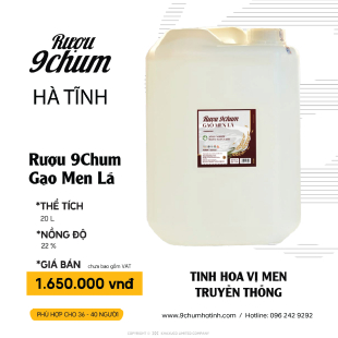 RƯỢU 9CHUM GẠO MEN LÁ 20L